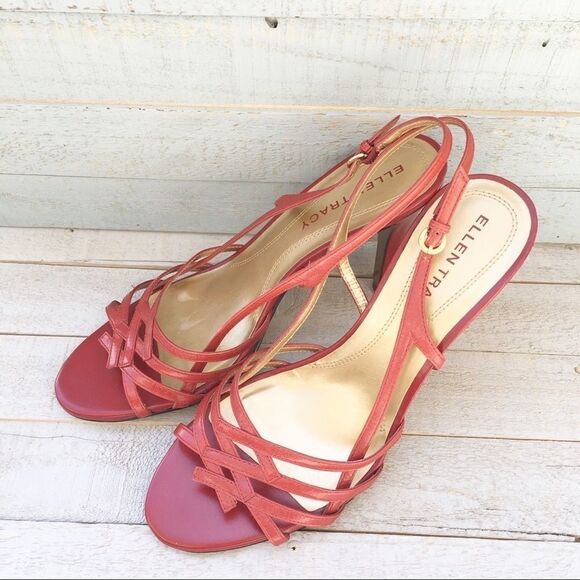 Ellen Tracy Shane Strappy Heeled Red Sandal 8.5 - Picture 4 of 6